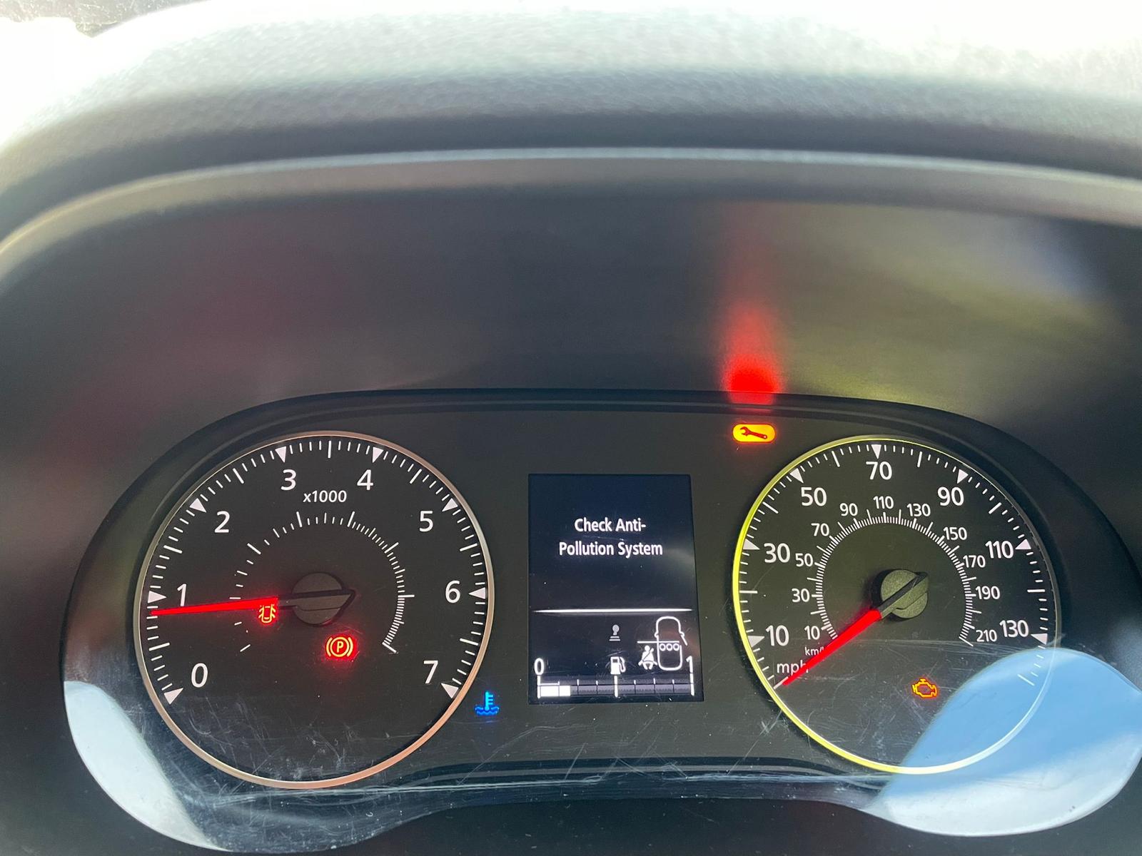 Audi dashboard showing AdBlue DEF fault warning, no restart in 650 miles